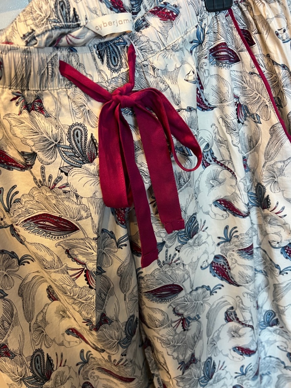 Cyberjammies Cream Floral Pajama Pants with Magenta Drawstring US Size 6 - Picture 3 of 9